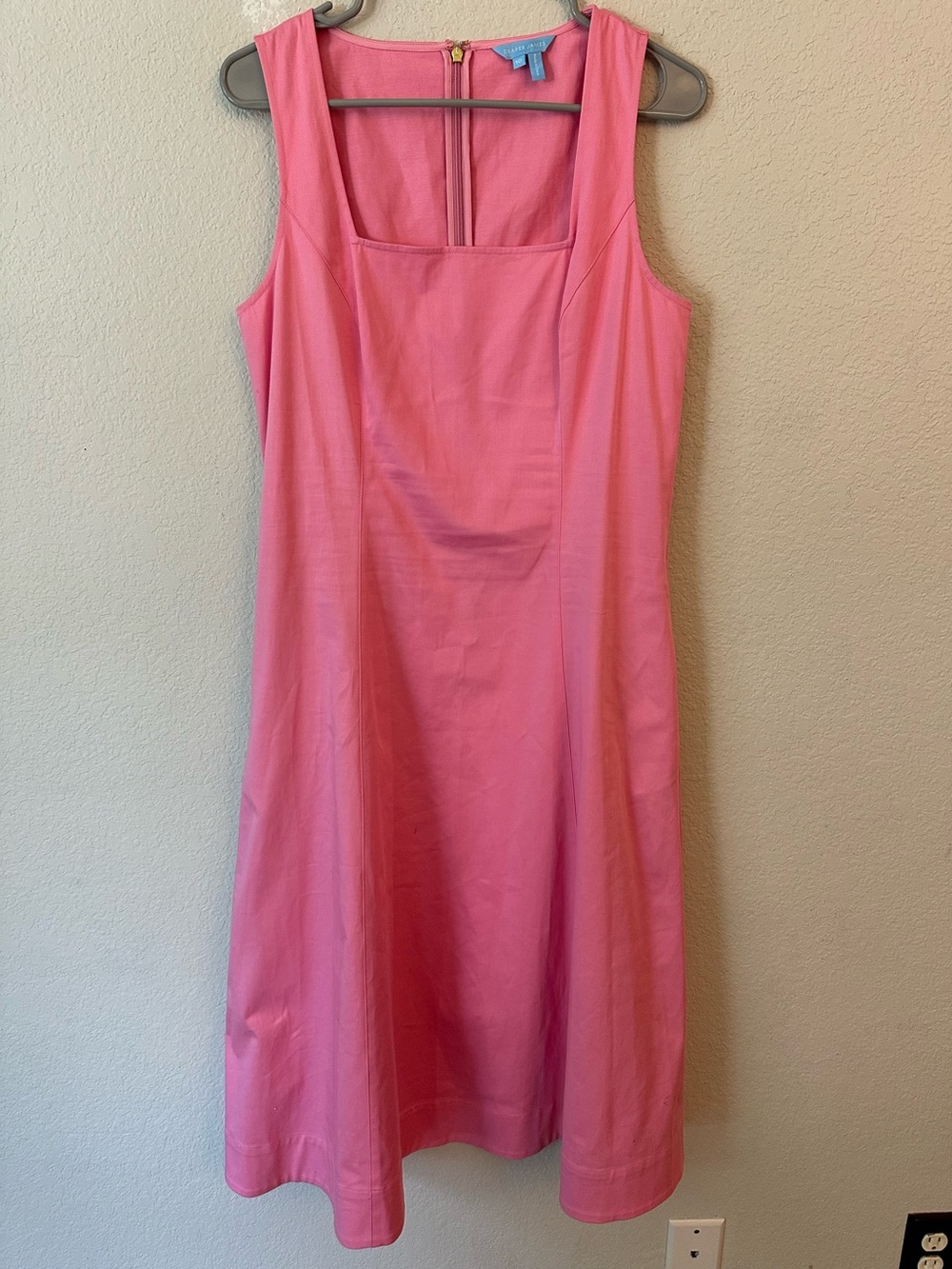 Draper James Pink Fit & Flare Dress Size 10 Sleeveless Square Neck Classic